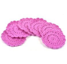 Pink Round Handmade Woolen Coasters Pack Of 6