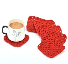 Red Square Handmade Woolen Coasters Pack Of 6