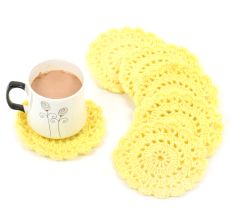 Yellow Round Handmade Woolen Coasters Pack Of 6