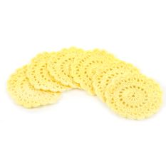 Yellow Round Handmade Woolen Coasters Pack Of 6