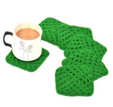 Green Square Handmade Woolen Coasters Pack Of 6