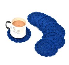 Dark Blue Round Woolen Handmade Coasters Pack Of 6
