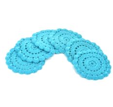 Turquoise Round Woolen Handmade Coasters Pack Of 6