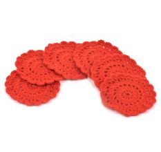 Red Round Handmade Woolen Coasters Pack Of 6