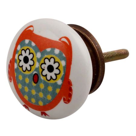 Orange Owl Ceramic Flat Drawer Knob Online