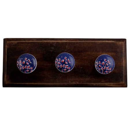 Pink Flower Ceramic Flat Wooden Hooks