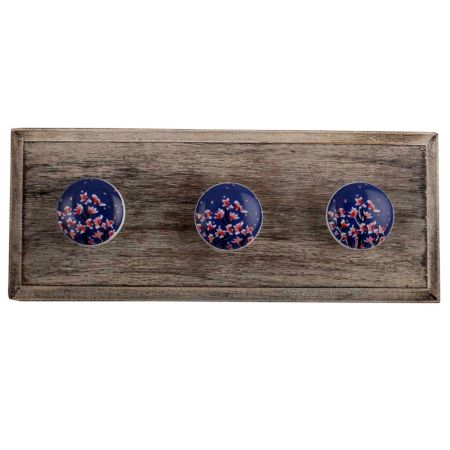 Pink Flower Ceramic Flat Wooden Hooks