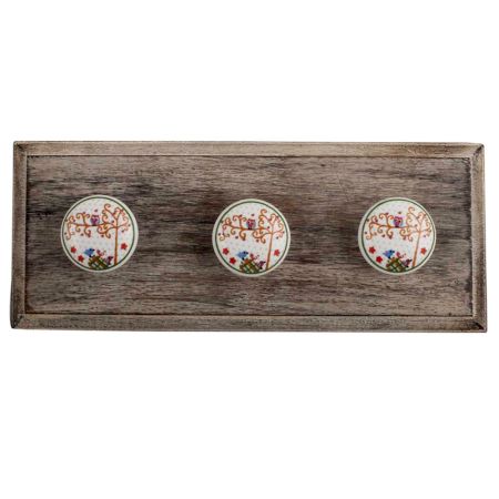 Multicolor Birds Ceramic Flat Wooden Hooks