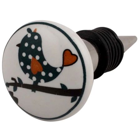 Slate Green Bird Flat Ceramic Wine Stopper