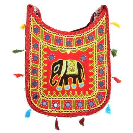 Maroon Embroidered Elephant Sling Bag