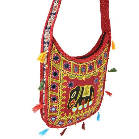 Red Embroidered Elephant Sling Bag