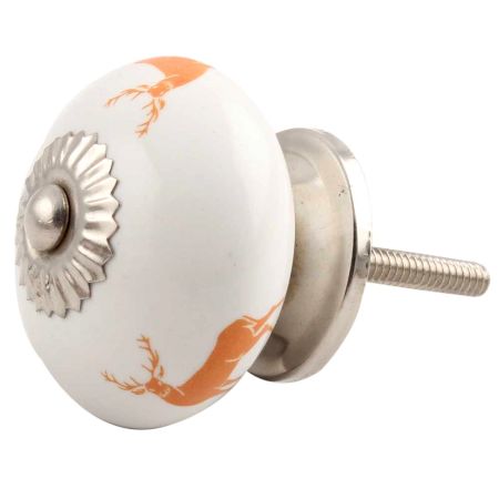 Orange Standing Rein Deer Pattern Ceramic Cabinet Knob Online