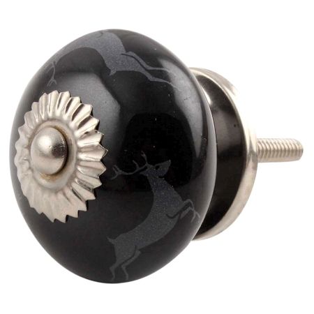 Black Running Rein Deer Ceramic Dresser Knob Online