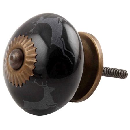 Black Running Rein Deer Ceramic Dresser Knob Online