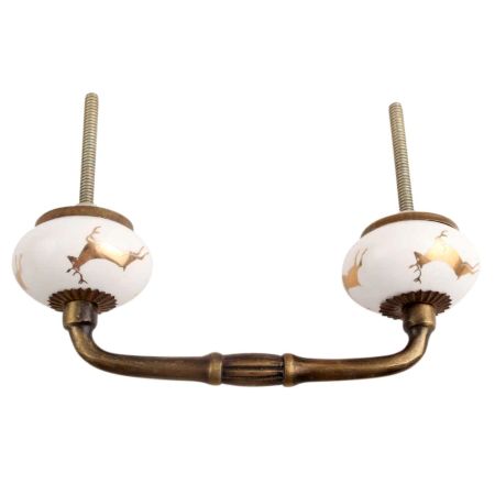 Golden Running Rein Deer Pattern Ceramic Bridge Handle