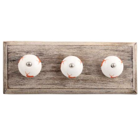 Dark Orange Standing Rein Deer Pattern Ceramic Wooden Hooks