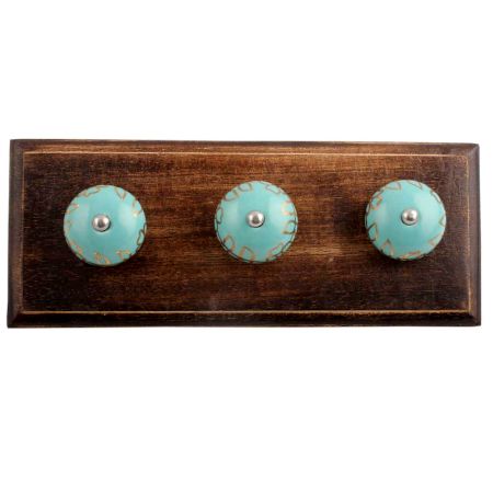 Sea Green Leaf Ceramic Wooden Hooks
