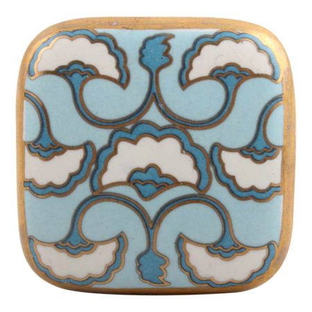 Turquoise Sea Shell Design Square Ceramic Cabinet Knob Online