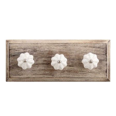 White Crackle Ceramic Melon Wooden Hooks