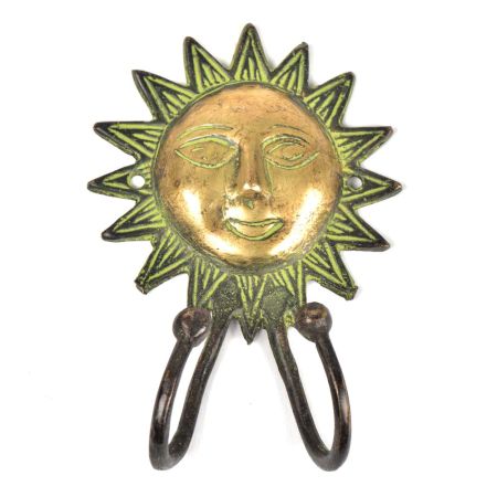 Brass Sun Hooks with 2 Hooks and Patina