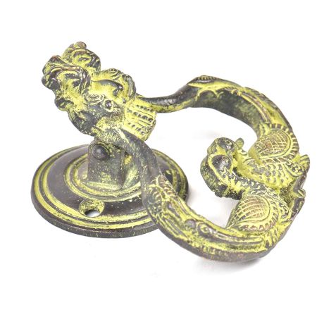 Brass Door Knocker With Green Patina