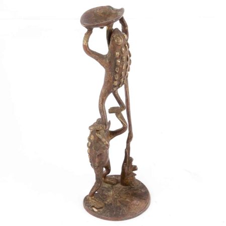 2 Bronze Standing Frogs Holding a Diya