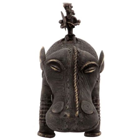 Brass Hippo Figurine with Rider on Back