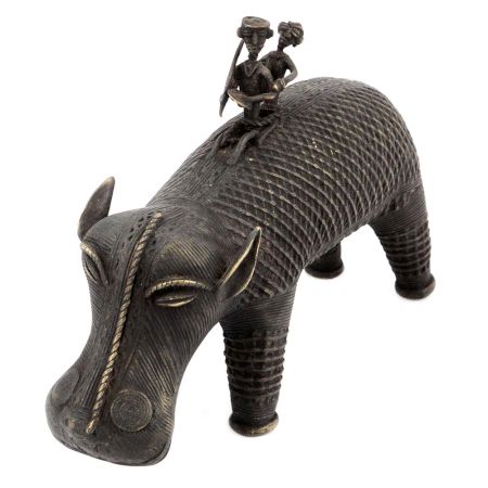 Brass Hippo Figurine with Rider on Back