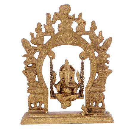 Brass Ganesha Sitting On A Swing With Beautiful Prabhavali