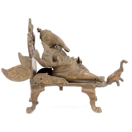 Brass Ganesh Statue Sitting on a Throne