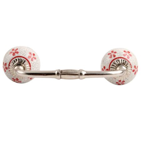 Red Floral Crackle Ceramic Bridge Handle