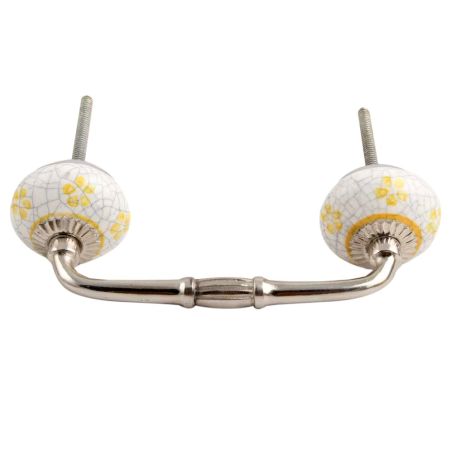 Yellow Floral Crackle Ceramic Bridge Handle