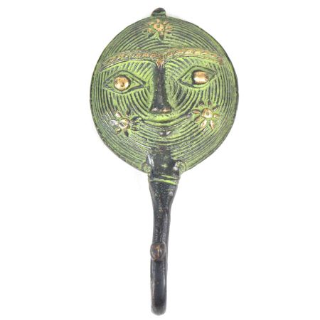 Brass Tribal Face Patina Rich Single Wall Hook
