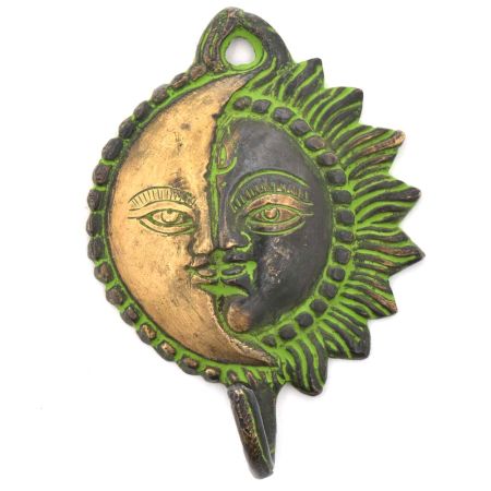 Bronze Sun Moon Hanging Wall Hook With Patina