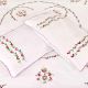 Hand  Embroidered Cotton White Double Bed Sheet Red Petals with 2 Pillow Covers