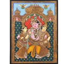 Krishna With Bama and Rukmini Tanjore Painting in Frame