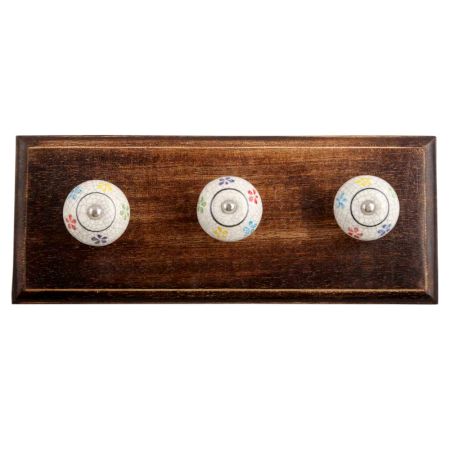 Mixed Floral Crackle Ceramic Wooden Hook