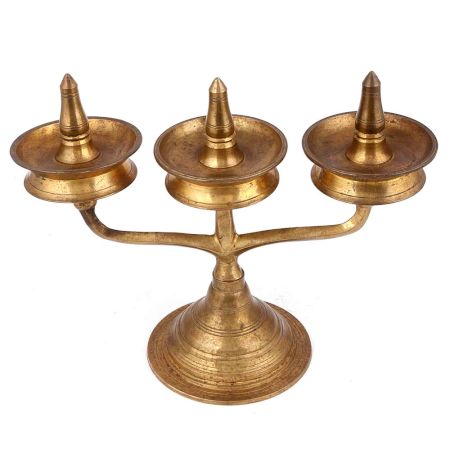 Brass Oil Lamp With Three Diyas