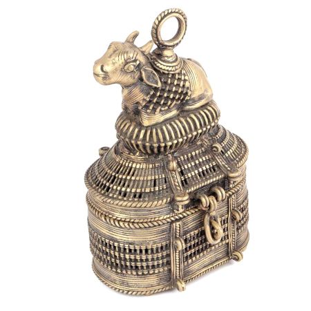 Bronze Dhokra Art Jewellery Box With A Handle On Nandi