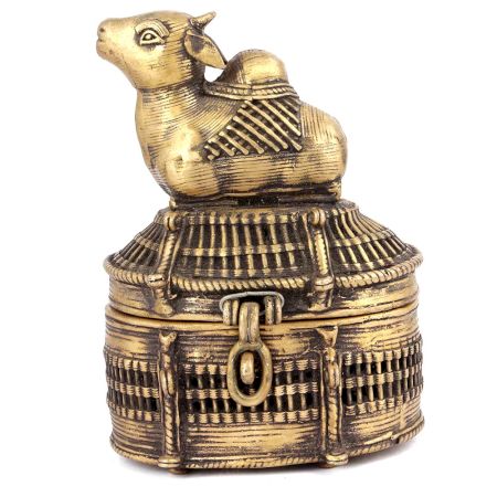 Bronze Dhokra Art Jewellery Box With A Nandi