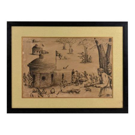 Lithographic of Indian Freedom Fighters Plan a Secret Attack on British Army Camp With Frame