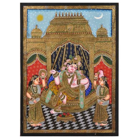 Krishna Bama Rukmani Tanjore Painting With Frame