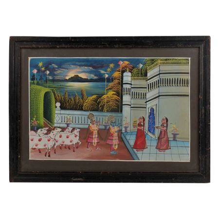 Vintage Painting Of Krishna Being Welcomed By The Gopis