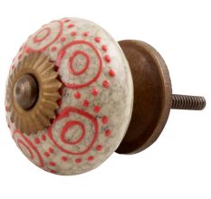 Red Round Crackle Ceramic Cabinet Knob