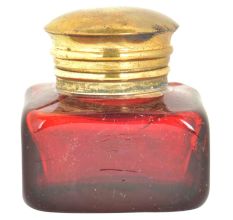 Red Rectangular Glass Ink Pot