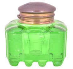 Green Rectangular Thick Glass Ink Pot