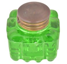 Green Rectangular Thick Glass Ink Pot