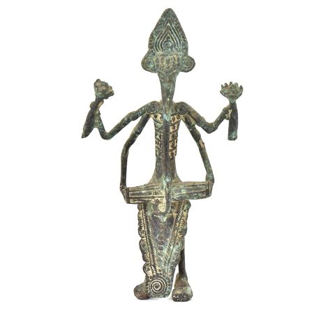 Bronze Tribal Ganesha Playing Dholak Figurine