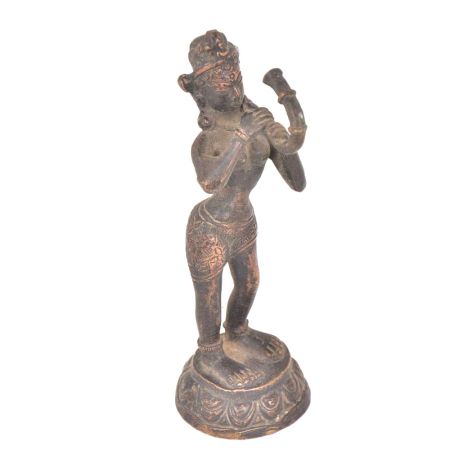 Bronze Tribal Lady Playing Tribal Trumpet