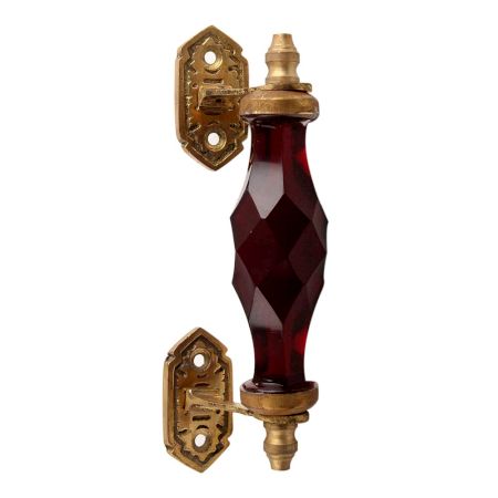 Dark Red Cut Glass Golden Small Door Handle